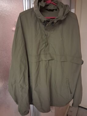 Orvis Olive Green Hooded Rain Pullover 1/4 Zip Nylon